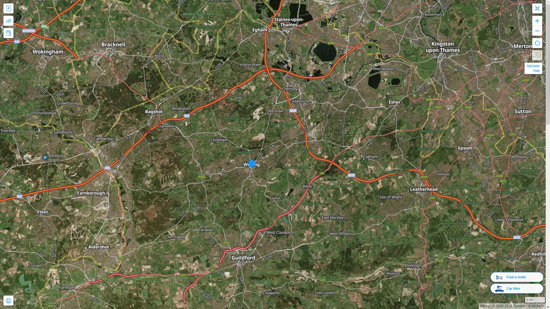 Woking Highway and Road Map with Satellite View